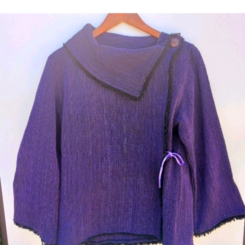 Woman's Nepalese Cotton Purple Sherpa Pullover With Faux Cowlneck Size XL